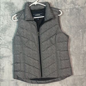 Lands’ End Black White Chevron Down Filled Puffer Vest Women Size Small 6-8
